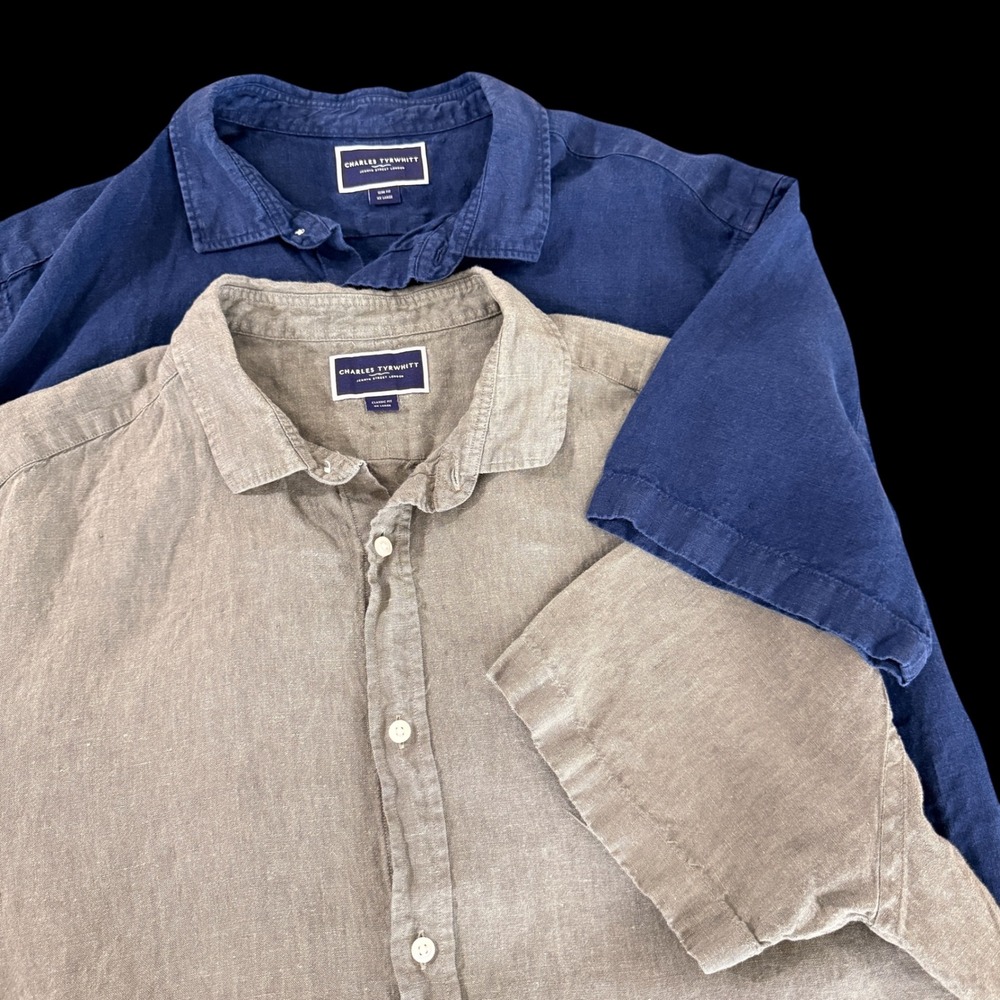 (Lot of 2) Charles Tyrwhitt 100% Linen Shirts Mens XXL Pre-Owned Blue & Green